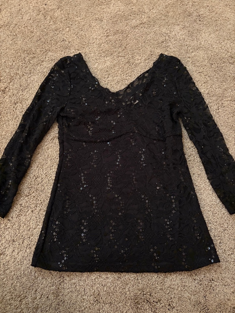 Boston Proper Black Lace Sequin Long-Sleeve Top